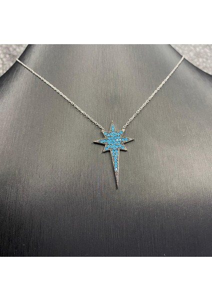 925 Ayar Gümüş Mavi Zirkon Taşlı Kuzey Yıldızı Kolye