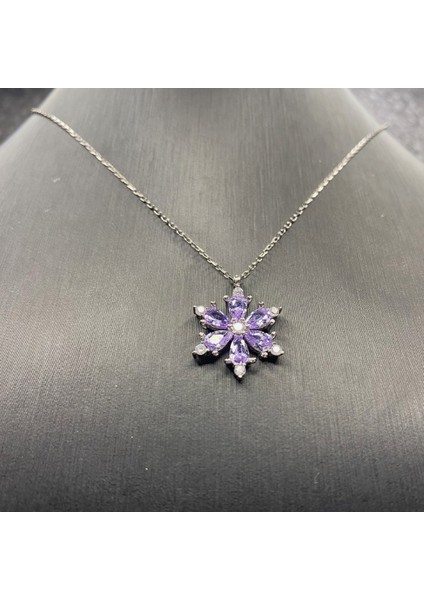 925 Ayar Gümüş Mor Taşlı Lotus Çiçeği Kolye fiyatları