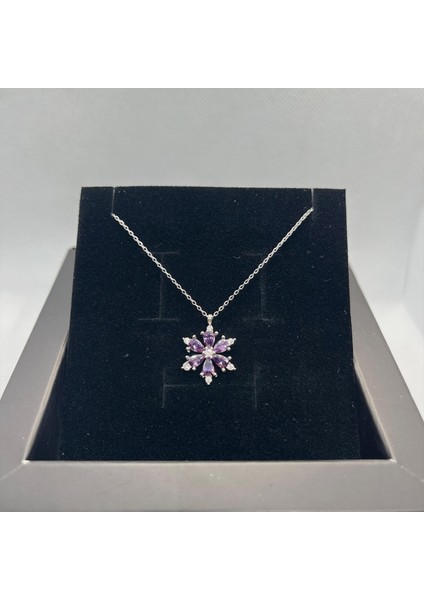 925 Ayar Gümüş Mor Taşlı Lotus Çiçeği Kolye modelleri