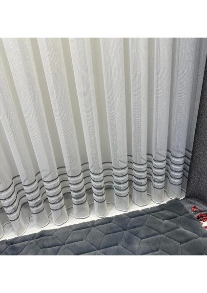 Nivemeshome Arya Siyah Şeritli 1/3 Sık Pileli Tül Perde Apm