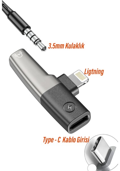 To Type-C Şarj - Kulaklık Dönüştürcü -Iphone 11 12 13 14 Pro-Plus-Pro Max Oyuncu Çevirici