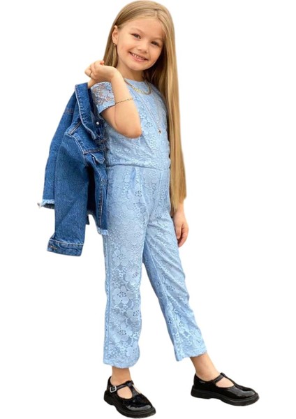 Kız Çocuk Boydan Üzeri Dantel Işlemeli Şeffaf Tül Içi Astarlı Mavi Tulum indirimleri