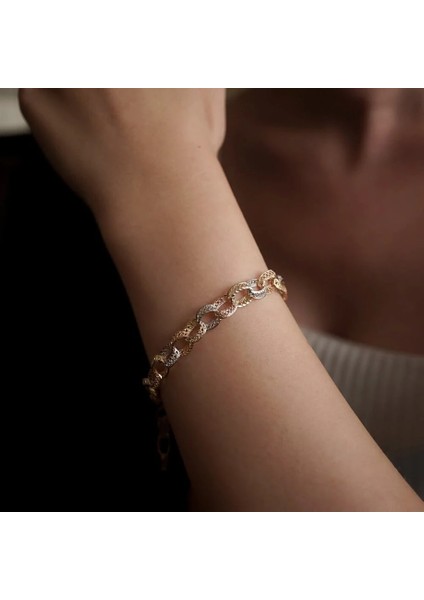 Üç Renkli Döküm Halkalı Altın Bileklik