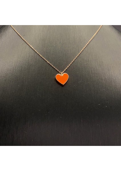 925 Ayar Gümüş Rose Altın Kaplama Turuncu Kalp Kolye