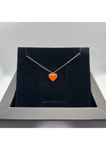 925 Ayar Gümüş Rose Altın Kaplama Turuncu Kalp Kolye fiyatları