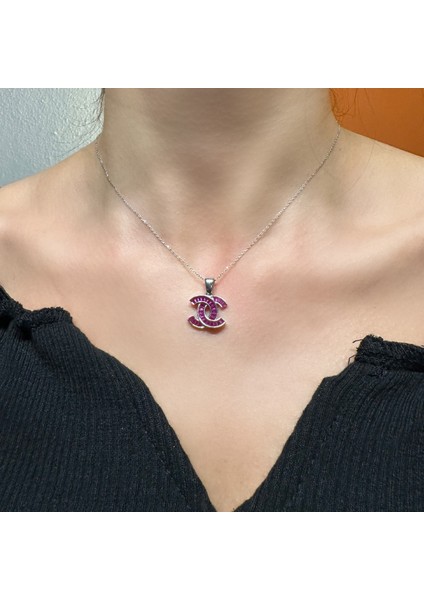 925 Ayar Gümüş Pembe Zirkon Taşlı Kolye