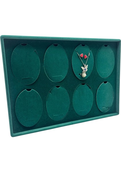 Süet Kumaş Yeşil 34-24 cm Ayaklı 8 Pedli Kolye Tabla Stand fırsatları