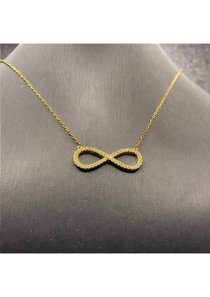 925 Ayar Gümüş Sarı Altın Kaplama Zirkon Taşlı Sonsuzluk Kolyesi