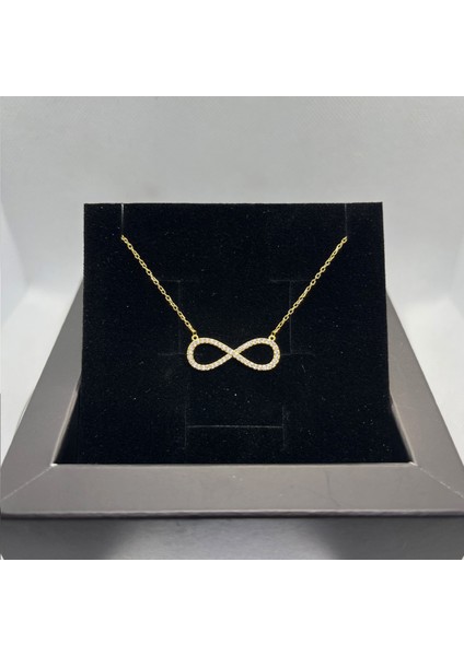 925 Ayar Gümüş Sarı Altın Kaplama Zirkon Taşlı Sonsuzluk Kolyesi modelleri