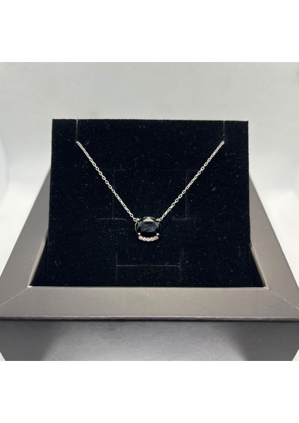 925 Ayar Gümüş Siyah Taşlı Tektaş Kolye fiyatları