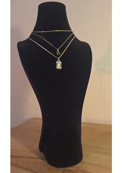 3’lü Set Altın Renk Yıldız ve Inci Detaylı Kadın Kolye