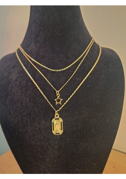 3’lü Set Altın Renk Yıldız ve Inci Detaylı Kadın Kolye modelleri