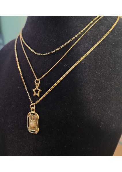 3’lü Set Altın Renk Yıldız ve Inci Detaylı Kadın Kolye indirimleri
