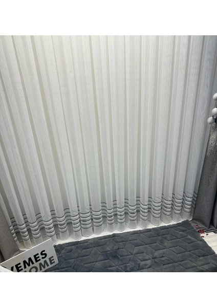 Nivemeshome Arya Siyah Şeritli 1/3 Sık Pileli Tül Perde Apm fiyatları