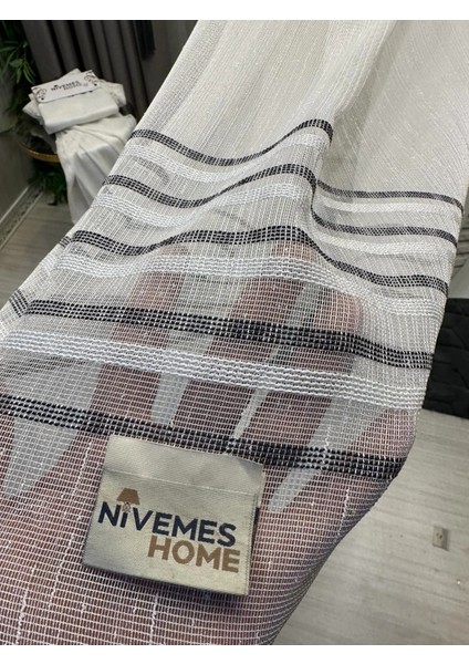 Nivemeshome Arya Siyah Şeritli 1/3 Sık Pileli Tül Perde Apm fırsatları