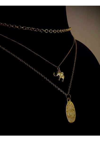 3’lü Set Altın Renk Fil ve Nazar Göz Figürlü Kadın Kolye fiyatları