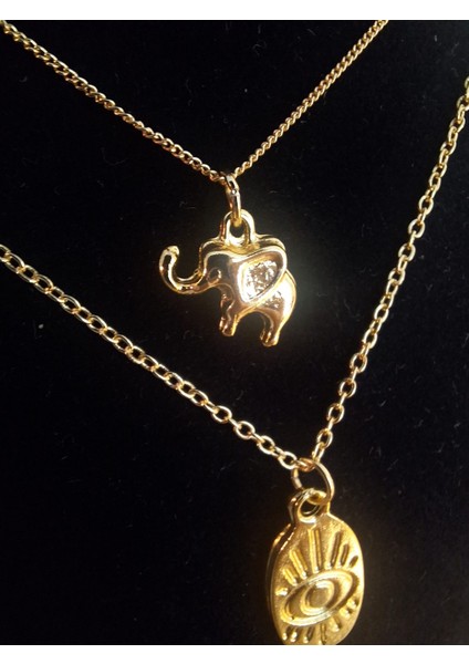 3’lü Set Altın Renk Fil ve Nazar Göz Figürlü Kadın Kolye indirimleri
