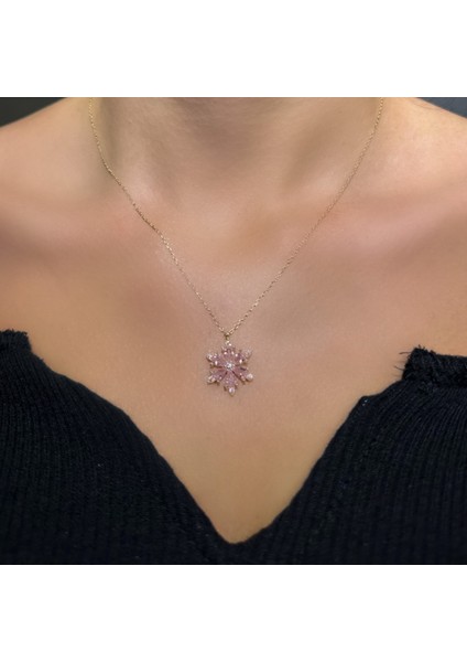 925 Ayar Gümüş Pembe Safir Taşlı Lotus Kolye