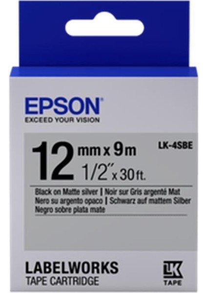 Lk-4sbe Gümüş Üzeri Siyah 12MM 9metre Etiket