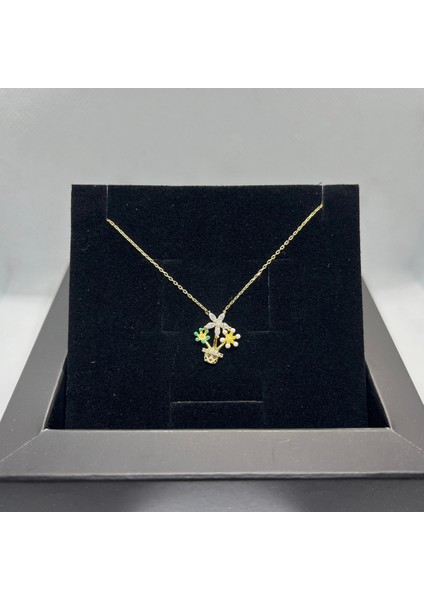 925 Ayar Gümüş Sarı Altın Kaplama Saksıda Çiçek Kolye fiyatları