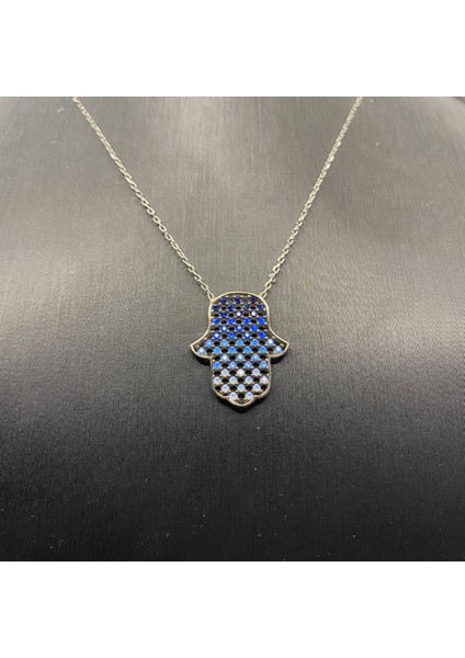 925 Ayar Gümüş Mavi Taşlı Fatmanın Eli Kolye