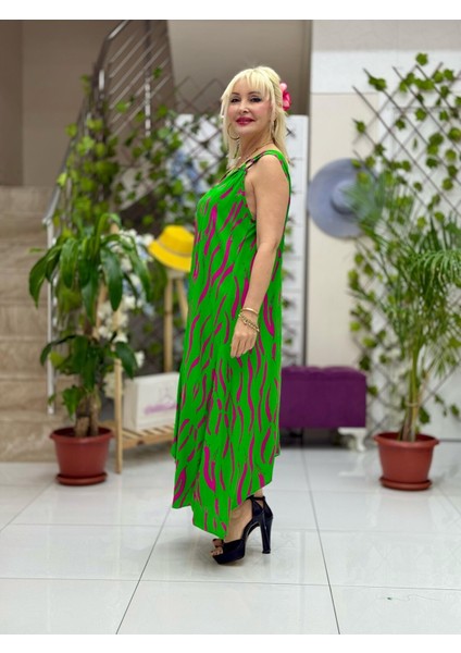 HL14015 Omzu Halkalı Askılı Viskon Hilal Elbise modelleri