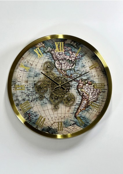 Dünya Haritalı Çarklı Saat