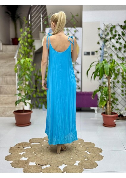 VL11199 Askılı Düz Vual Elbise Turkuaz fiyatları