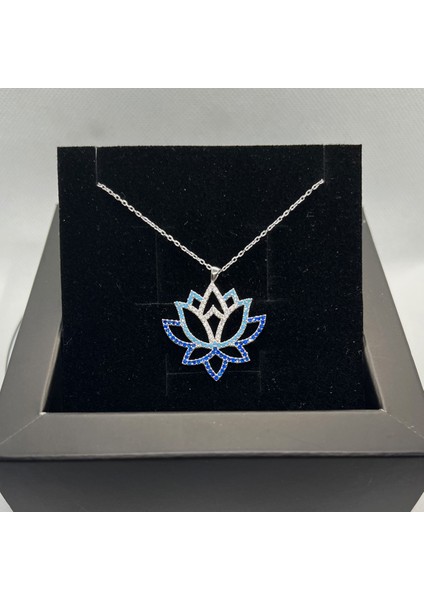 925 Ayar Gümüş Mavi Zirkon Taşlı Lotus Zarafeti Kolye fiyatları