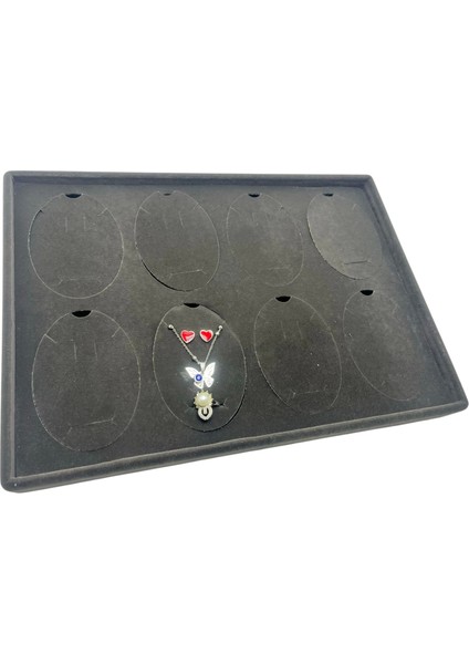 Süet Kumaş Füme 34-24 cm Ayaklı 8 Pedli Kolye Tabla Stand