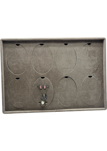 Süet Kumaş Füme 34-24 cm Ayaklı 8 Pedli Kolye Tabla Stand