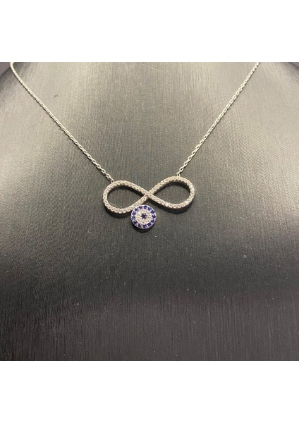 925 Ayar Gümüş Zirkon Taşlı Nazar Boncuklu Sonsuzluk Kolye