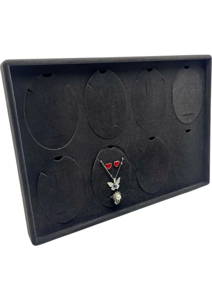 Süet Kumaş Siyah 34-24 cm Ayaklı 8 Pedli Kolye Tabla Stand