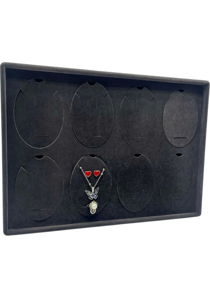 Süet Kumaş Siyah 34-24 cm Ayaklı 8 Pedli Kolye Tabla Stand modelleri