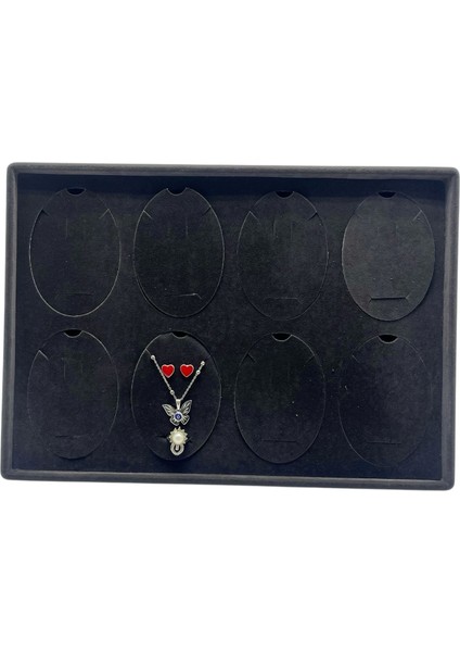 Süet Kumaş Siyah 34-24 cm Ayaklı 8 Pedli Kolye Tabla Stand indirimleri