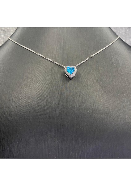 925 Ayar Gümüş Mavi Topaz Taşlı Kalp Hayalet Kolye