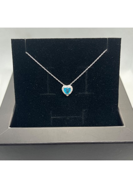925 Ayar Gümüş Mavi Topaz Taşlı Kalp Hayalet Kolye fiyatları