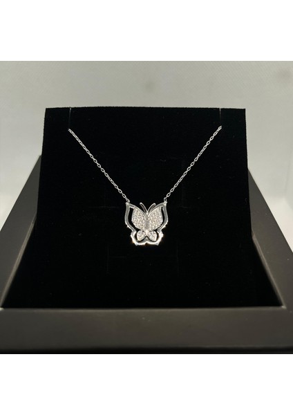 925 Ayar Gümüş Zirkon Taşlı Kelebek Işıltısı Kolye fiyatları