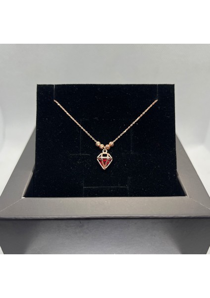 925 Ayar Gümüş Altın Kaplama Kırmızı Taşlı Kafes Kolye fiyatları