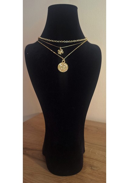 3’lü Set Altın Renk Yonca ve Burç Figürlü Kadın Kolye fiyatları