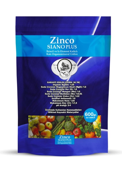 ZİNCO SİANO PLUS 600grORGANİK ŞELATLI %12 ÇİNKO %2 BOR ve DİĞER ELEMENTLER KOMBİ GÜBRE fiyatları
