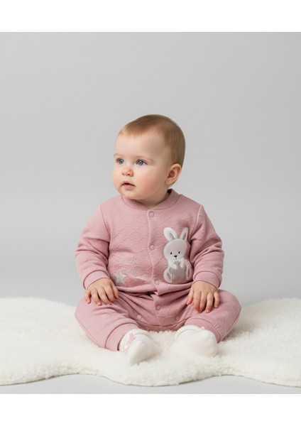 Jakarlı Ayıcık Manşetli Tulum Kız Bebek