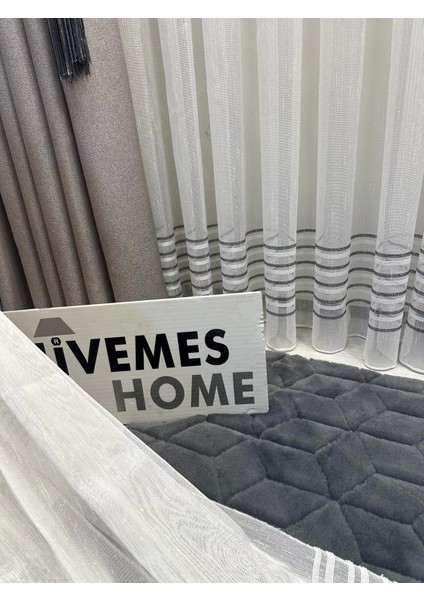 Nivemeshome Arya Siyah Şeritli 1/3 Sık Pileli Tül Perde Apm