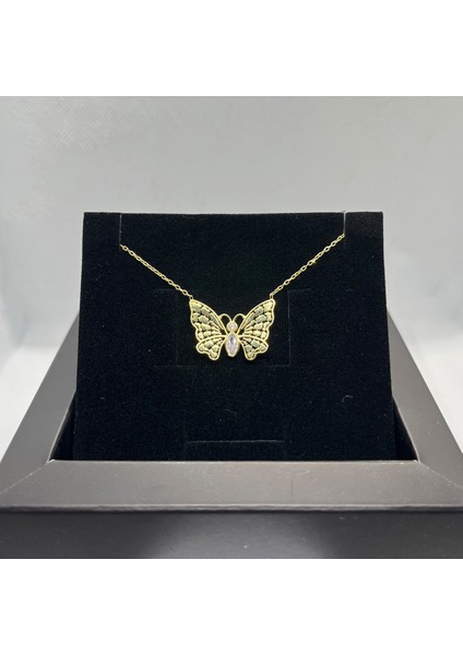 925 Ayar Gümüş Sarı Altın Kaplama Parlak Kelebek Kolye fiyatları