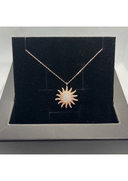 925 Ayar Gümüş Rose Kaplama Zirkon Taşlı Güneş Kolye fiyatları