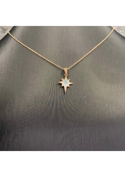 925 Ayar Gümüş Rose Kaplama Minimalist Kuzey Yıldızı Kolye