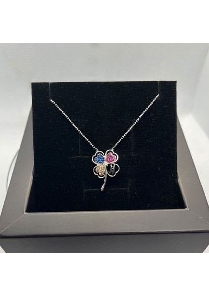 925 Ayar Gümüş Renkli Taşlı Aşk Yoncası Kolye fiyatları