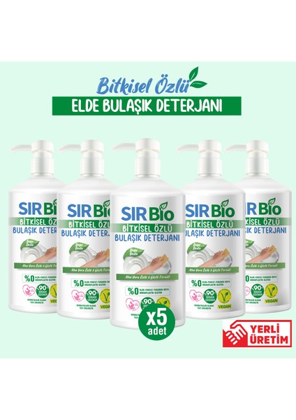 Bitkisel Özlü Elde Bulaşık Deterjanı 5 Adet 1000 ml Pompalı Şişe