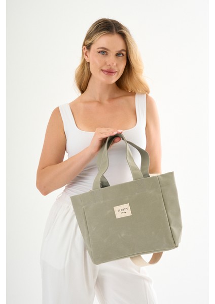 Matcha Latte Mumlu Kanvas Su Geçirmez Omuz El Çantası Lise ve Üniverste Okul Çantası(En:28 Boy:25)