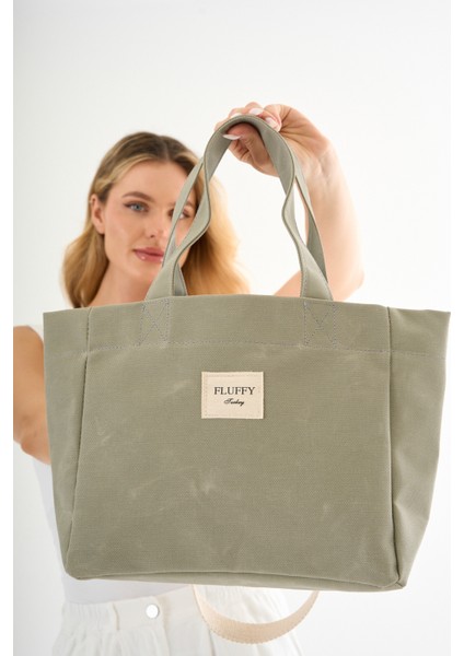 Matcha Latte Mumlu Kanvas Su Geçirmez Omuz El Çantası Lise ve Üniverste Okul Çantası(En:28 Boy:25)